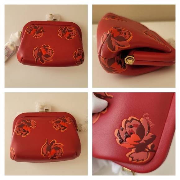 Coach Handbags - Coach Red Apple Floral Sparkle Kisslock Coin Purse Card Holder Wallet